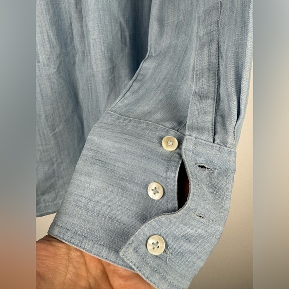 Soft Surroundings Revelle Chambray Button Front Tunic Pleated Top, Size Medium - Picture 7 of 13